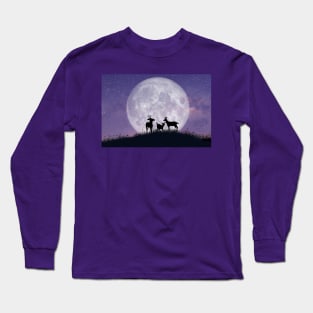 Deer Family on a Moonlit Night Long Sleeve T-Shirt